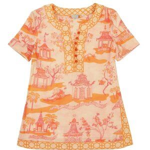 Gretchen Scott Pagoda Paradise Orange Pink Tunic Top Size Small